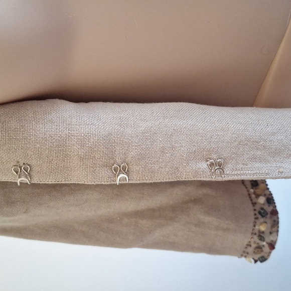 ​BCBGMAXAZRIA Beaded Cropped Linen Jacket | Boho Stone Embellished Blazer Tan XS - Picture 7 of 10